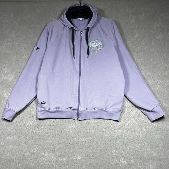 Lacoste Sweatshirt Large Purple Sport Miami Open 2023 Edition Hoodie Full Zip